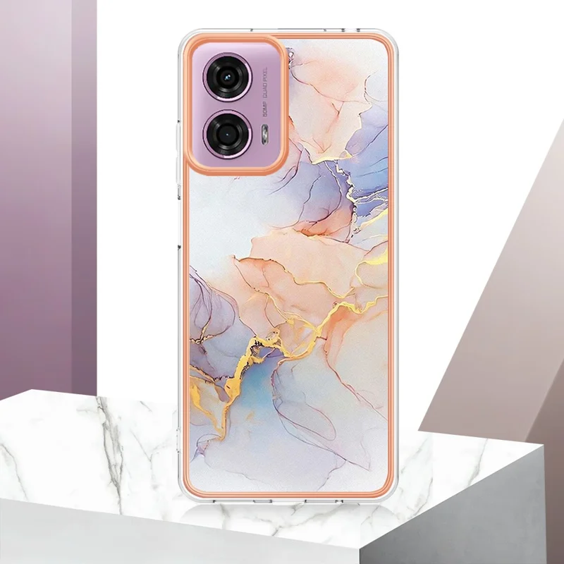 YB IMD Série-1 Para Motorola Moto E14 4G / G04 4G / G04s 4G / G24 4G Caso Soft TPU Electroplating Capa de Telefone - Milky Way Mármore Branco