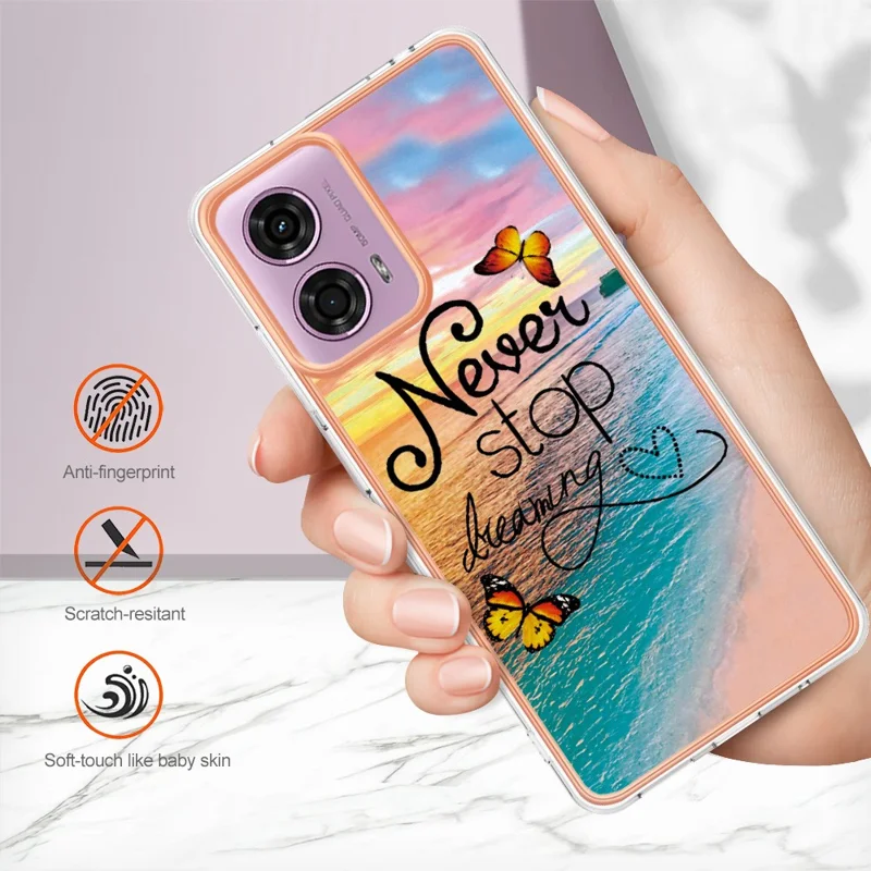 YB IMD Series-1 Para Motorola Moto E14 4G / G04 4G / G04s 4G / G24 4G Capa Soft TPU Electroplating Phone Cover - Nunca Pare de Sonhar