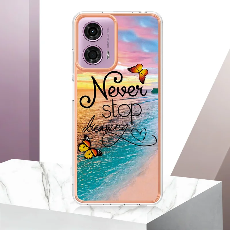 YB IMD Series-1 Para Motorola Moto E14 4G / G04 4G / G04s 4G / G24 4G Capa Soft TPU Electroplating Phone Cover - Nunca Pare de Sonhar