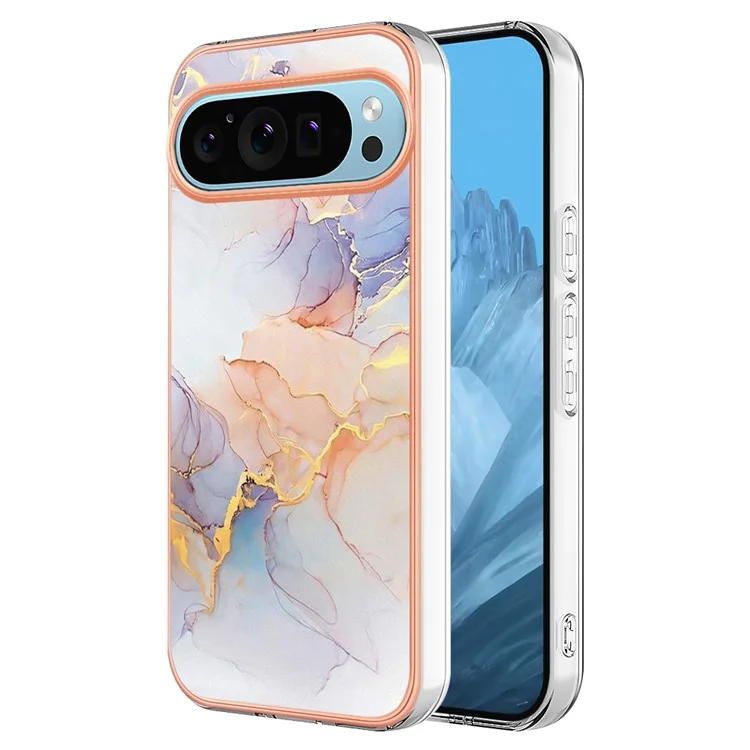 YB IMD Series-1 Per Google Pixel 9 / Pixel 9 Pro Case IMD TPU Phone Cover Electroplating Edge - Milky Way Marble White