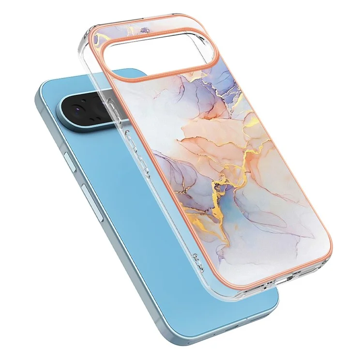 YB IMD Series-1 Per Google Pixel 9 / Pixel 9 Pro Case IMD TPU Phone Cover Electroplating Edge - Milky Way Marble White