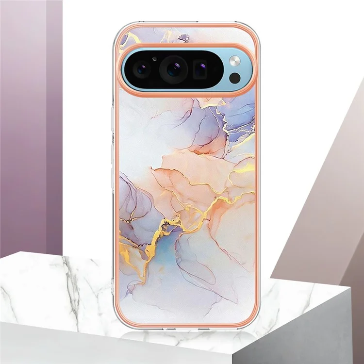 YB IMD Series-1 Per Google Pixel 9 / Pixel 9 Pro Case IMD TPU Phone Cover Electroplating Edge - Milky Way Marble White