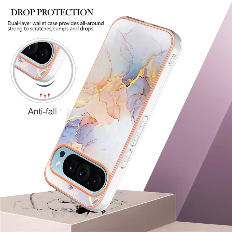 YB IMD Series-1 Für Google Pixel 9 Pro XL Soft TPU Case Electroplating Slim Phone Cover - Milky Way Marmor Weiß