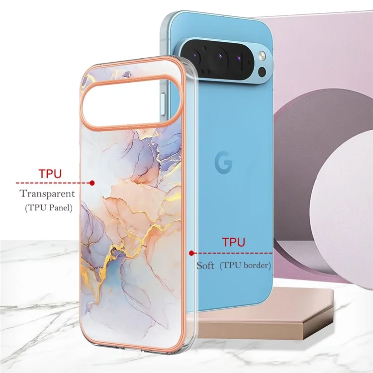 YB IMD Series-1 Für Google Pixel 9 Pro XL Soft TPU Case Electroplating Slim Phone Cover - Milky Way Marmor Weiß