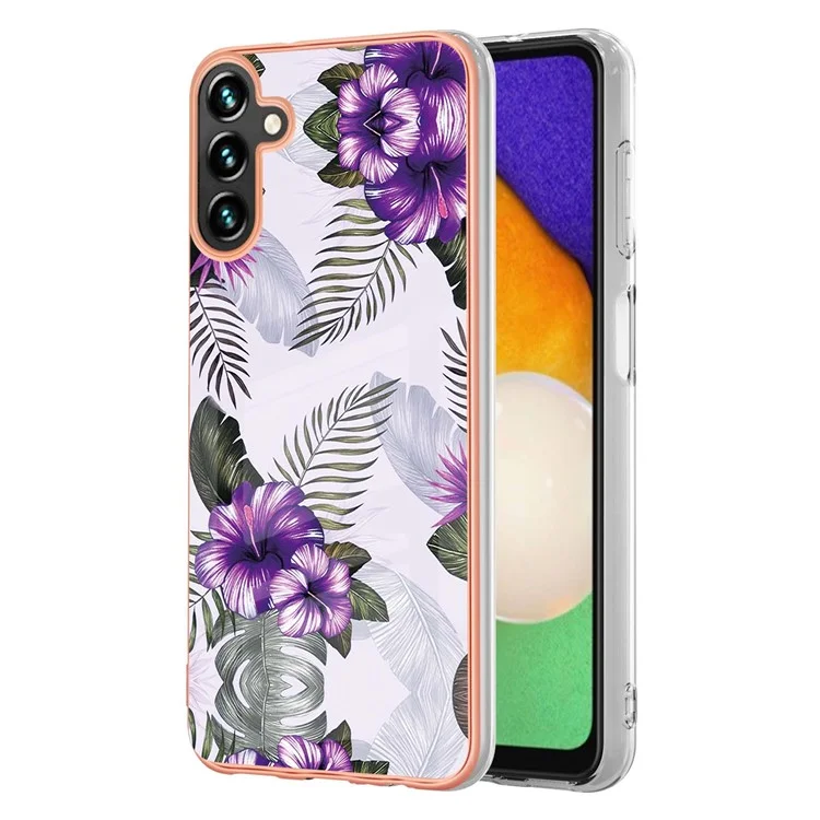 For Samsung Galaxy A55 5G Case with IMD Marble Flower Pattern TPU Mobile Back Cover  - Purple Flower