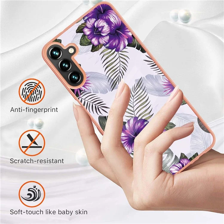 For Samsung Galaxy A55 5G Case with IMD Marble Flower Pattern TPU Mobile Back Cover  - Purple Flower