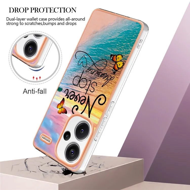 For Xiaomi Redmi Note 13 Pro+ 5G Case with IMD Marble Flower Pattern TPU Mobile Back Cover  - Never Stop Dreaming