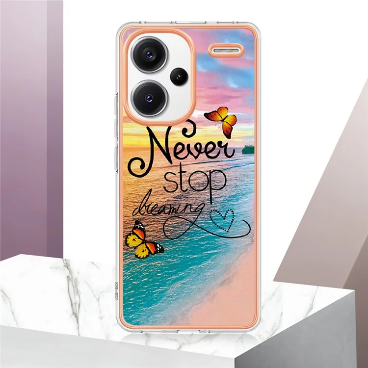 For Xiaomi Redmi Note 13 Pro+ 5G Case with IMD Marble Flower Pattern TPU Mobile Back Cover  - Never Stop Dreaming