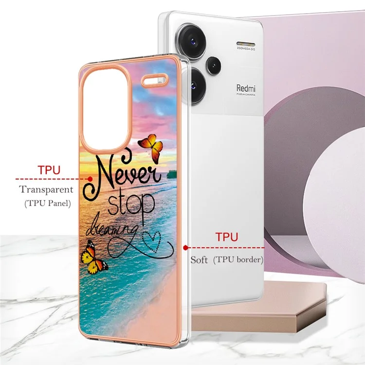 For Xiaomi Redmi Note 13 Pro+ 5G Case with IMD Marble Flower Pattern TPU Mobile Back Cover  - Never Stop Dreaming