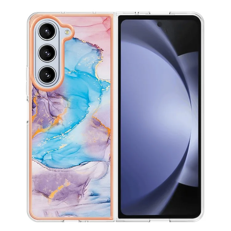 For Samsung Galaxy Z Fold5 5G Case with IMD Marble Flower Pattern TPU Mobile Back Cover  - Milky Way Marble Blue