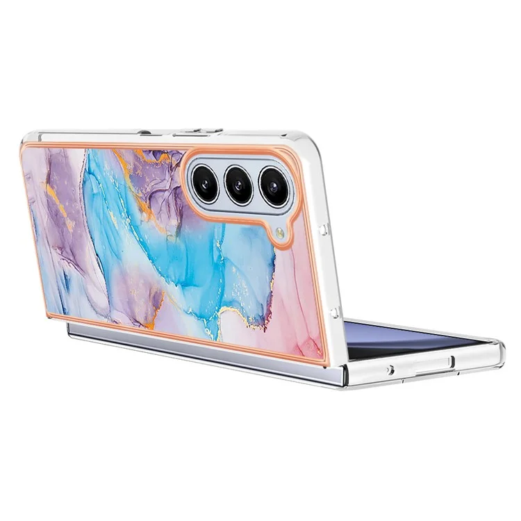 For Samsung Galaxy Z Fold5 5G Case with IMD Marble Flower Pattern TPU Mobile Back Cover  - Milky Way Marble Blue