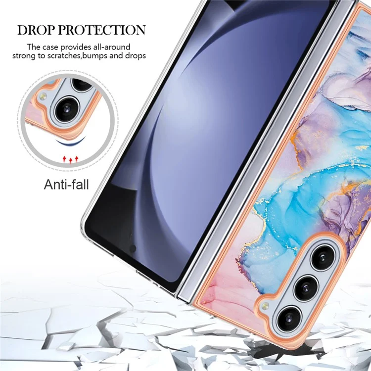 For Samsung Galaxy Z Fold5 5G Case with IMD Marble Flower Pattern TPU Mobile Back Cover  - Milky Way Marble Blue