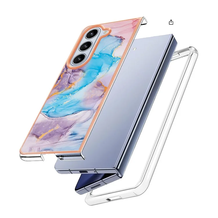 For Samsung Galaxy Z Fold5 5G Case with IMD Marble Flower Pattern TPU Mobile Back Cover  - Milky Way Marble Blue