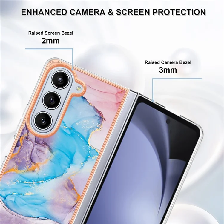 For Samsung Galaxy Z Fold5 5G Case with IMD Marble Flower Pattern TPU Mobile Back Cover  - Milky Way Marble Blue