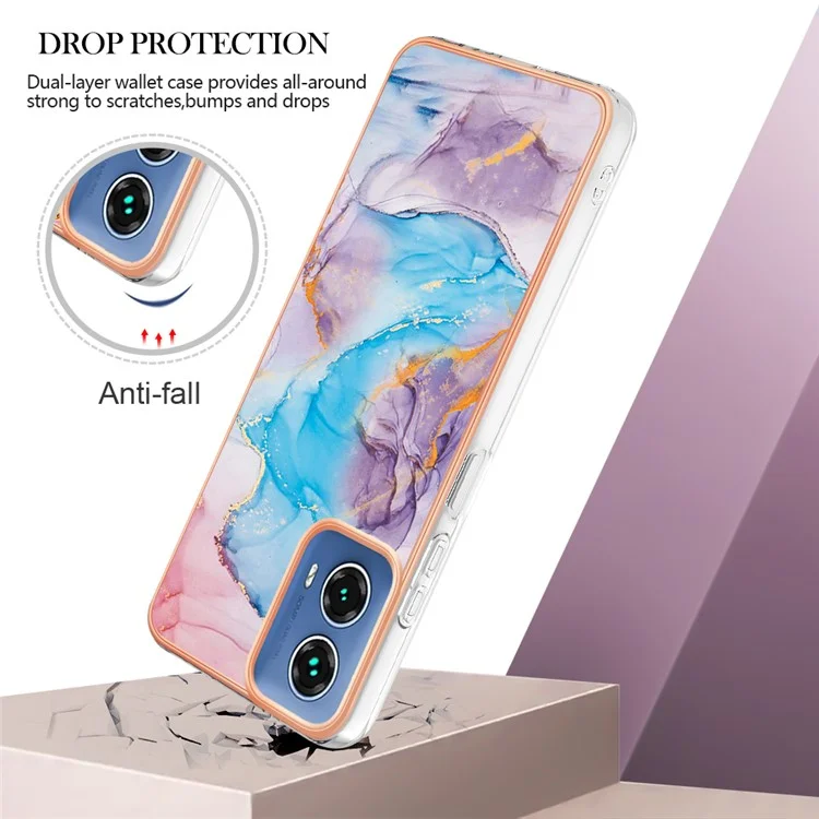 YB IMD Series-1 für Motorola Moto G45 5G / G34 5G Slim Case Electroplating Soft TPU Handyhülle - Milky Way Marmorblau