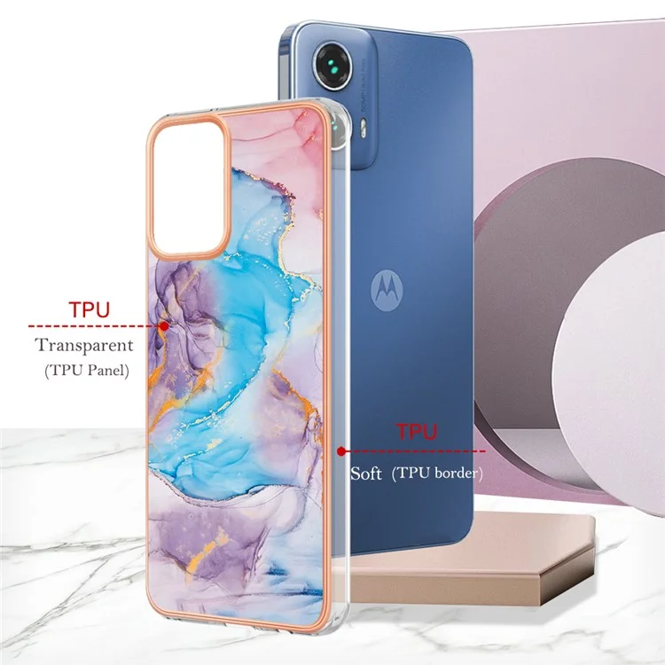 YB IMD Series-1 für Motorola Moto G45 5G / G34 5G Slim Case Electroplating Soft TPU Handyhülle - Milky Way Marmorblau