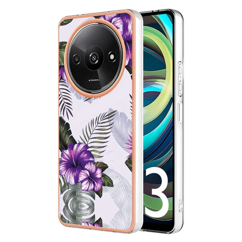 For Xiaomi Redmi A3 / Poco C61 4G Case with IMD Marble Flower Pattern TPU Mobile Back Cover - Purple Flower