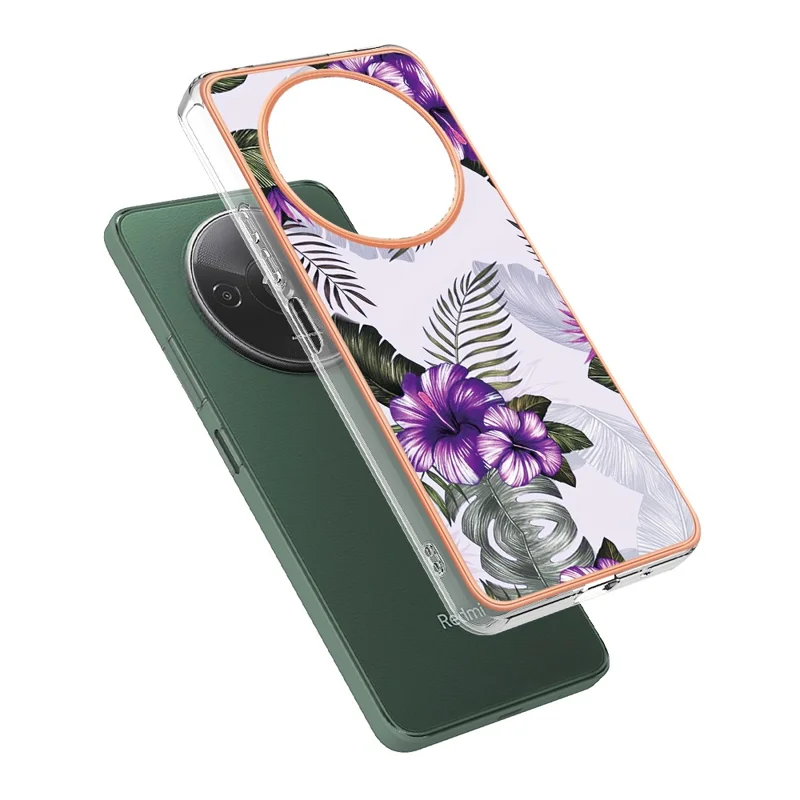 For Xiaomi Redmi A3 / Poco C61 4G Case with IMD Marble Flower Pattern TPU Mobile Back Cover - Purple Flower