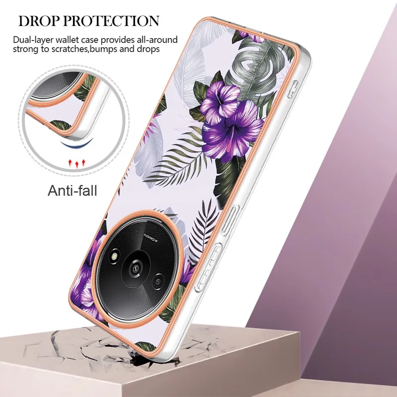 For Xiaomi Redmi A3 / Poco C61 4G Case with IMD Marble Flower Pattern TPU Mobile Back Cover - Purple Flower
