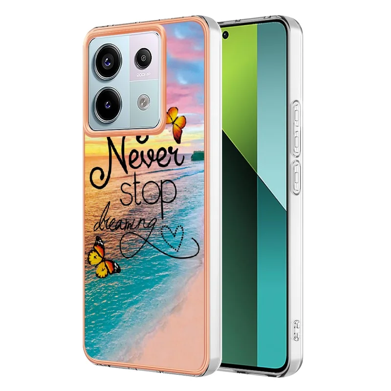 For Xiaomi Redmi Note 13 Pro 5G / Poco X6 5G Case with IMD Marble Flower Pattern TPU Mobile Back Cover - Never Stop Dreaming