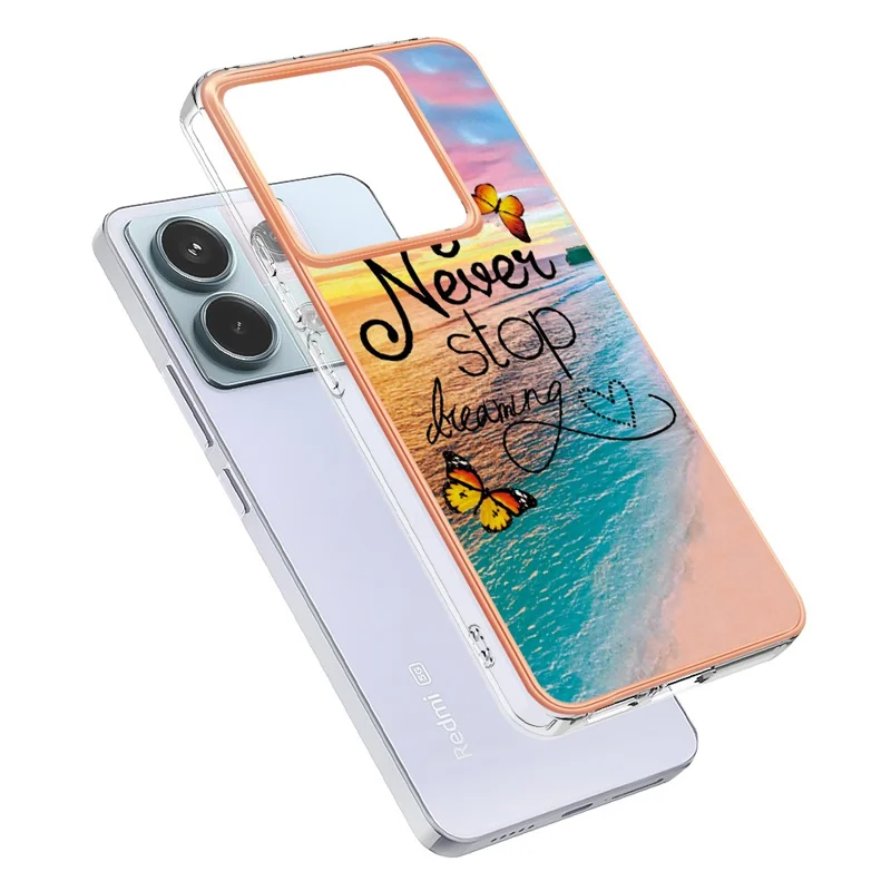For Xiaomi Redmi Note 13 Pro 5G / Poco X6 5G Case with IMD Marble Flower Pattern TPU Mobile Back Cover - Never Stop Dreaming