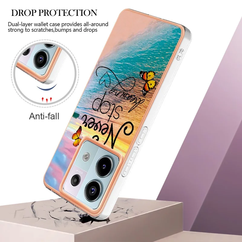 For Xiaomi Redmi Note 13 Pro 5G / Poco X6 5G Case with IMD Marble Flower Pattern TPU Mobile Back Cover - Never Stop Dreaming
