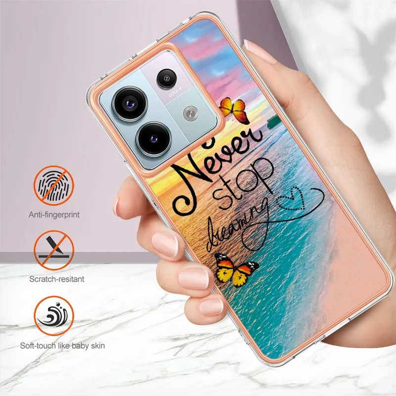 For Xiaomi Redmi Note 13 Pro 5G / Poco X6 5G Case with IMD Marble Flower Pattern TPU Mobile Back Cover - Never Stop Dreaming