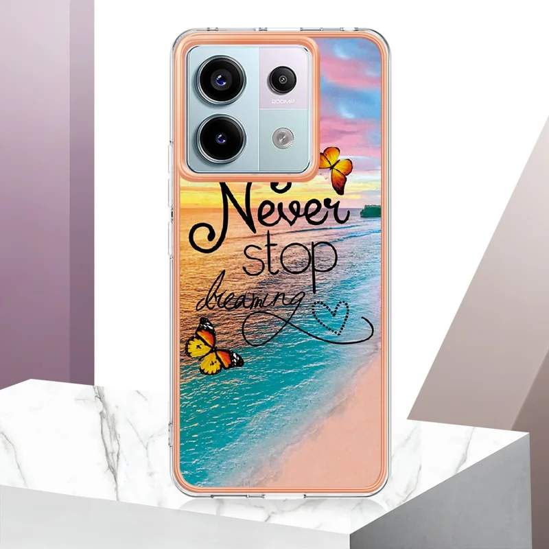 For Xiaomi Redmi Note 13 Pro 5G / Poco X6 5G Case with IMD Marble Flower Pattern TPU Mobile Back Cover - Never Stop Dreaming