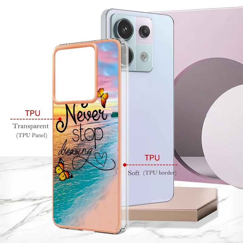 For Xiaomi Redmi Note 13 Pro 5G / Poco X6 5G Case with IMD Marble Flower Pattern TPU Mobile Back Cover - Never Stop Dreaming