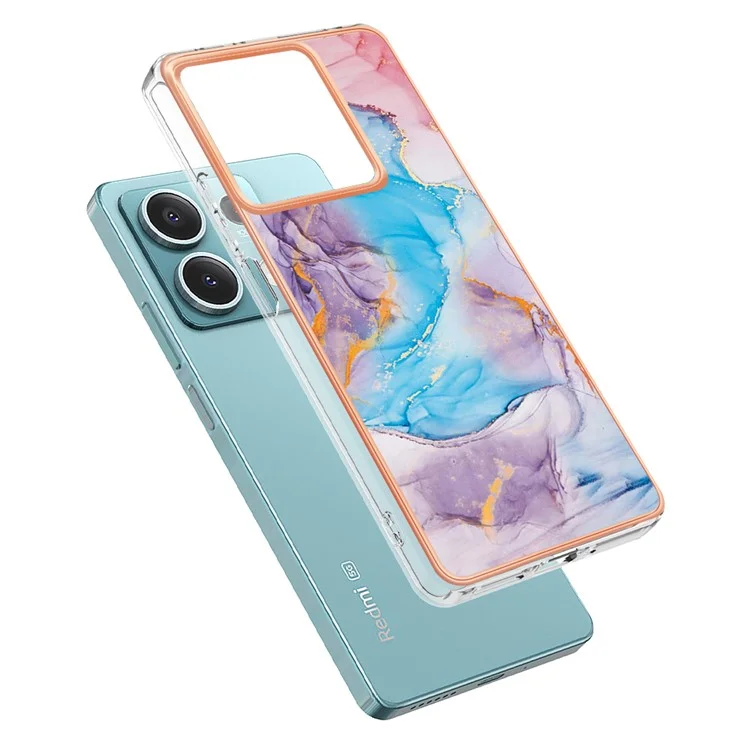 For Xiaomi Redmi Note 13 5G Case with IMD Marble Flower Pattern TPU Mobile Back Cover - Milky Way Marble Blue
