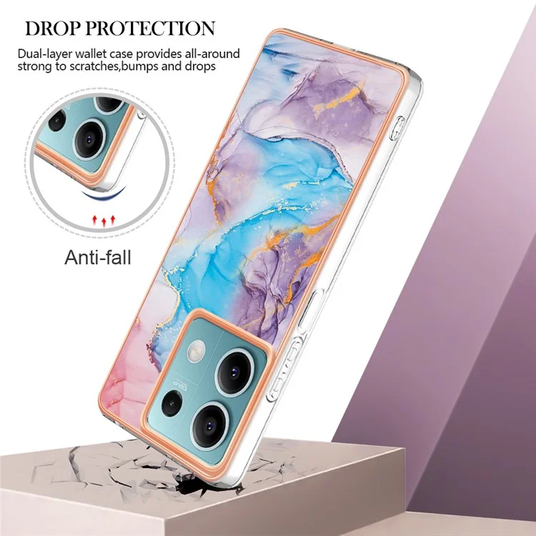 For Xiaomi Redmi Note 13 5G Case with IMD Marble Flower Pattern TPU Mobile Back Cover - Milky Way Marble Blue
