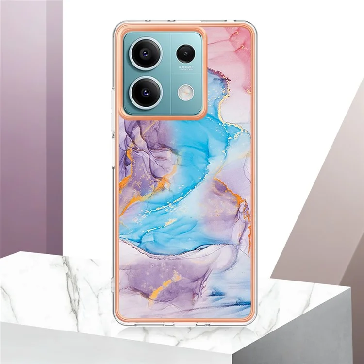 For Xiaomi Redmi Note 13 5G Case with IMD Marble Flower Pattern TPU Mobile Back Cover - Milky Way Marble Blue