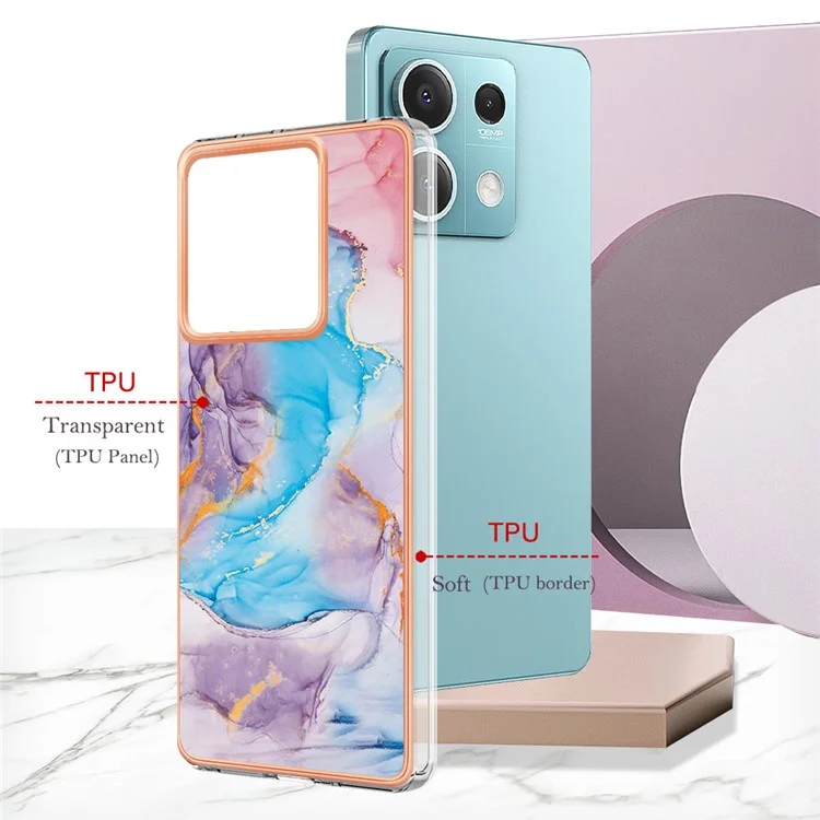 For Xiaomi Redmi Note 13 5G Case with IMD Marble Flower Pattern TPU Mobile Back Cover - Milky Way Marble Blue