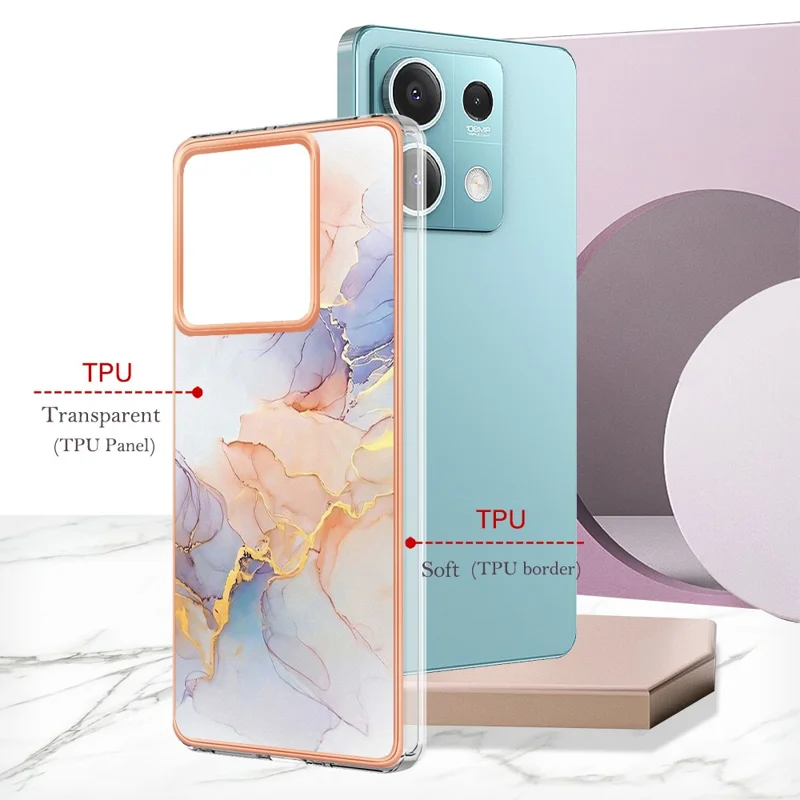 For Xiaomi Redmi Note 13 5G Case with IMD Marble Flower Pattern TPU Mobile Back Cover - Milky Way Marble White