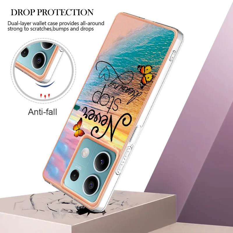 For Xiaomi Redmi Note 13 5G Case with IMD Marble Flower Pattern TPU Mobile Back Cover - Never Stop Dreaming
