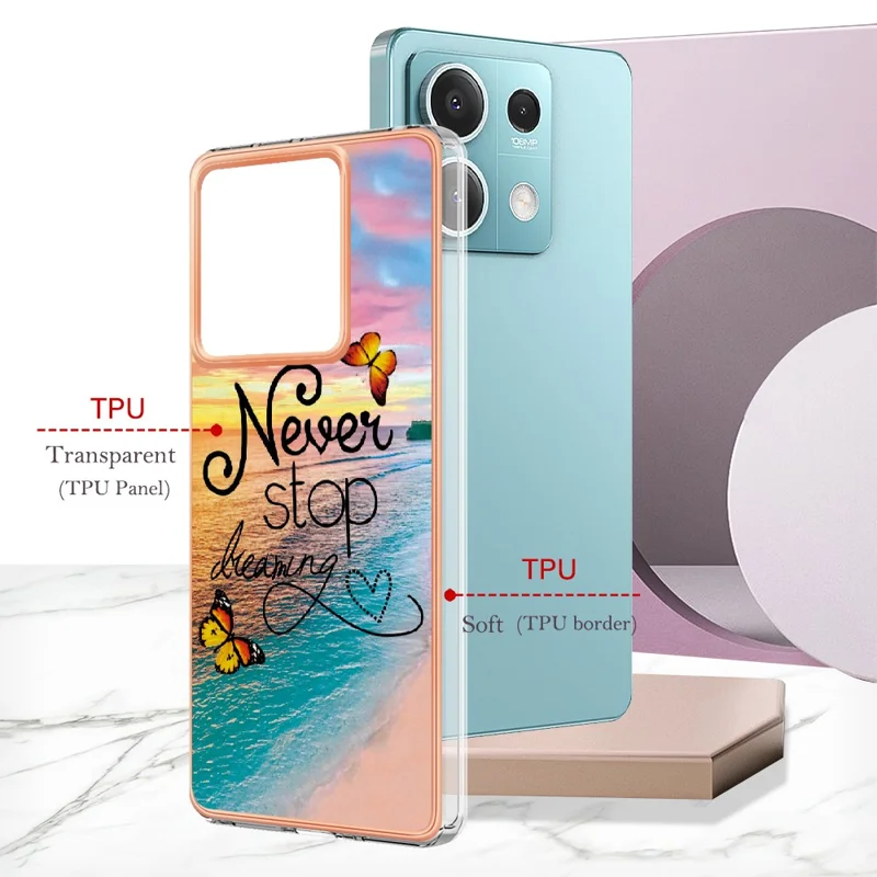 For Xiaomi Redmi Note 13 5G Case with IMD Marble Flower Pattern TPU Mobile Back Cover - Never Stop Dreaming