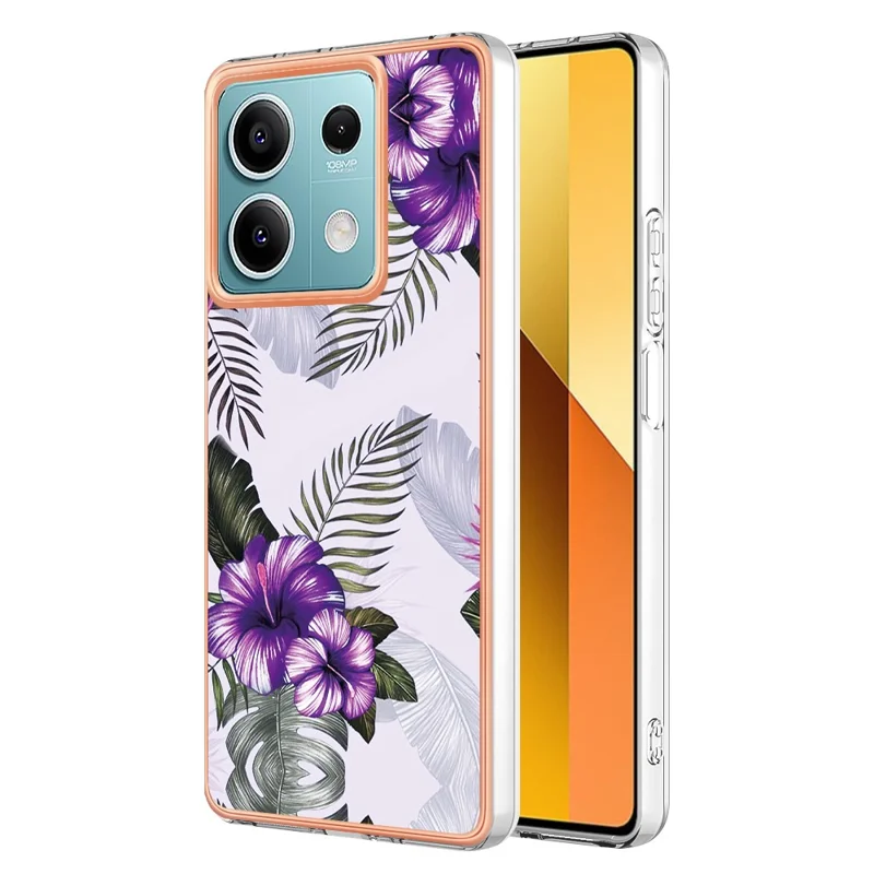 For Xiaomi Redmi Note 13 5G Case with IMD Marble Flower Pattern TPU Mobile Back Cover - Purple Flower