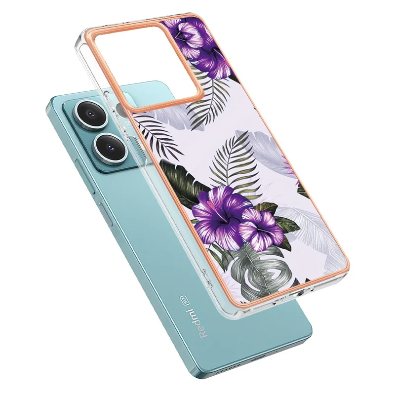 For Xiaomi Redmi Note 13 5G Case with IMD Marble Flower Pattern TPU Mobile Back Cover - Purple Flower