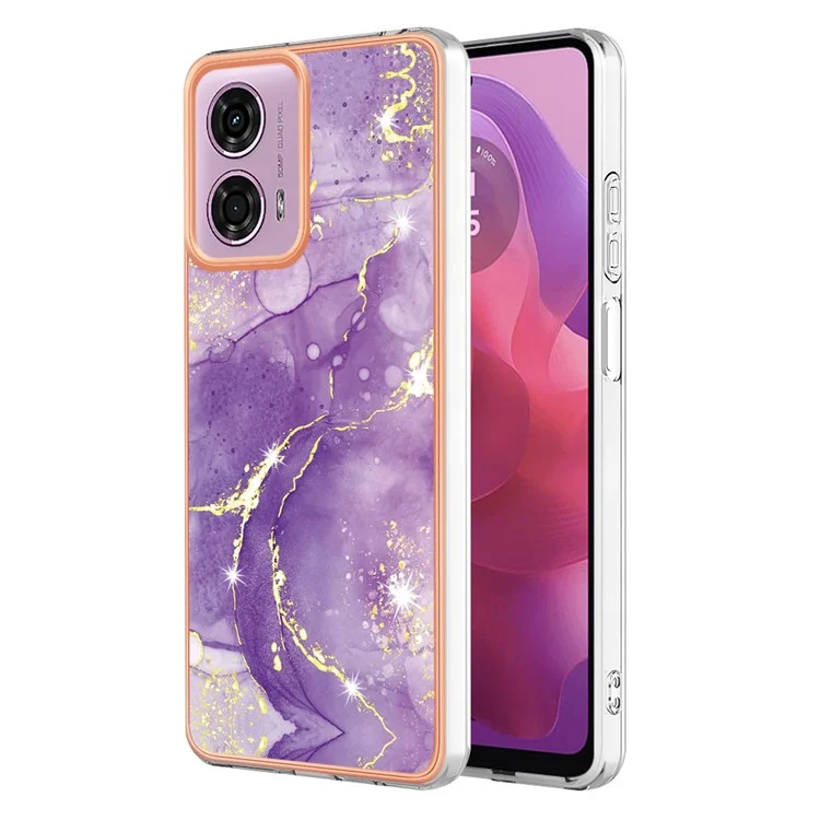 YB IMD Series-2 für Motorola Moto E14 4G / G04 4G / G04s 4G / G24 4G Hülle mit Marmoroptik IMD TPU Handyhülle - Lila 002