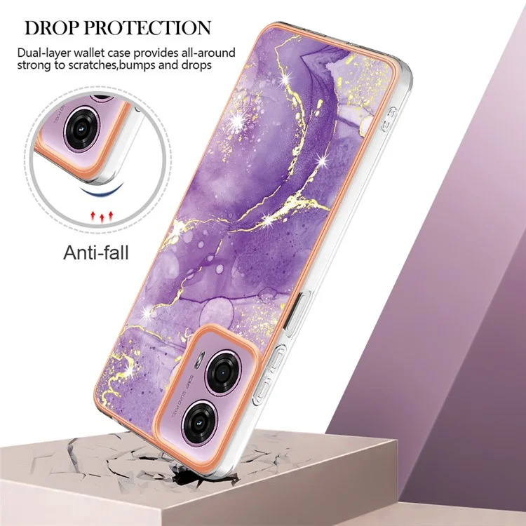 YB IMD Series-2 für Motorola Moto E14 4G / G04 4G / G04s 4G / G24 4G Hülle mit Marmoroptik IMD TPU Handyhülle - Lila 002