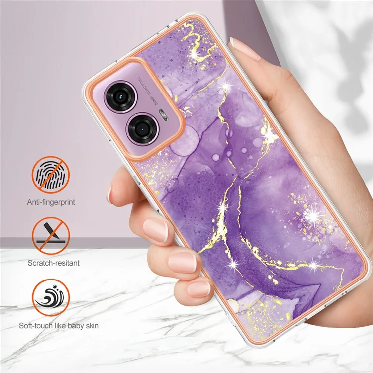 YB IMD Series-2 für Motorola Moto E14 4G / G04 4G / G04s 4G / G24 4G Hülle mit Marmoroptik IMD TPU Handyhülle - Lila 002