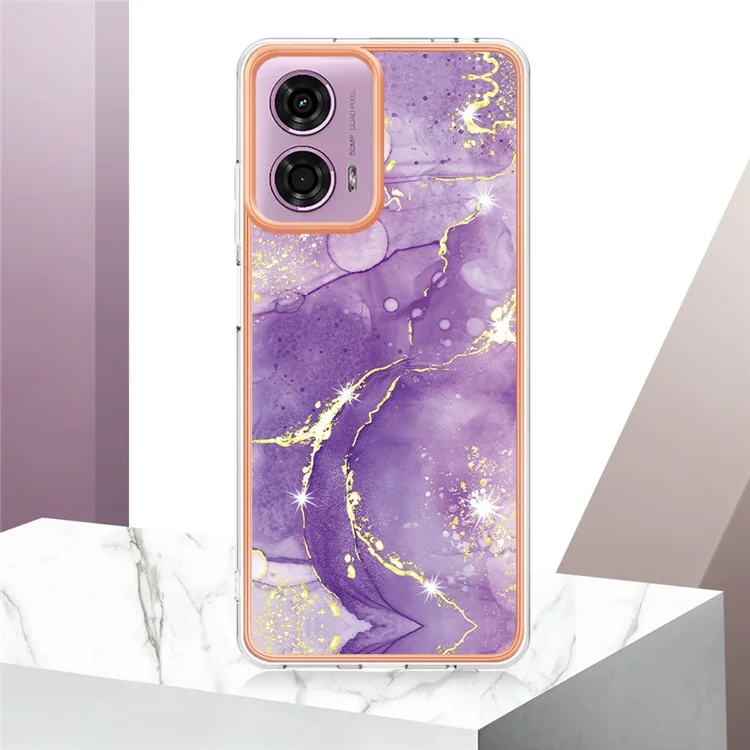 YB IMD Series-2 für Motorola Moto E14 4G / G04 4G / G04s 4G / G24 4G Hülle mit Marmoroptik IMD TPU Handyhülle - Lila 002