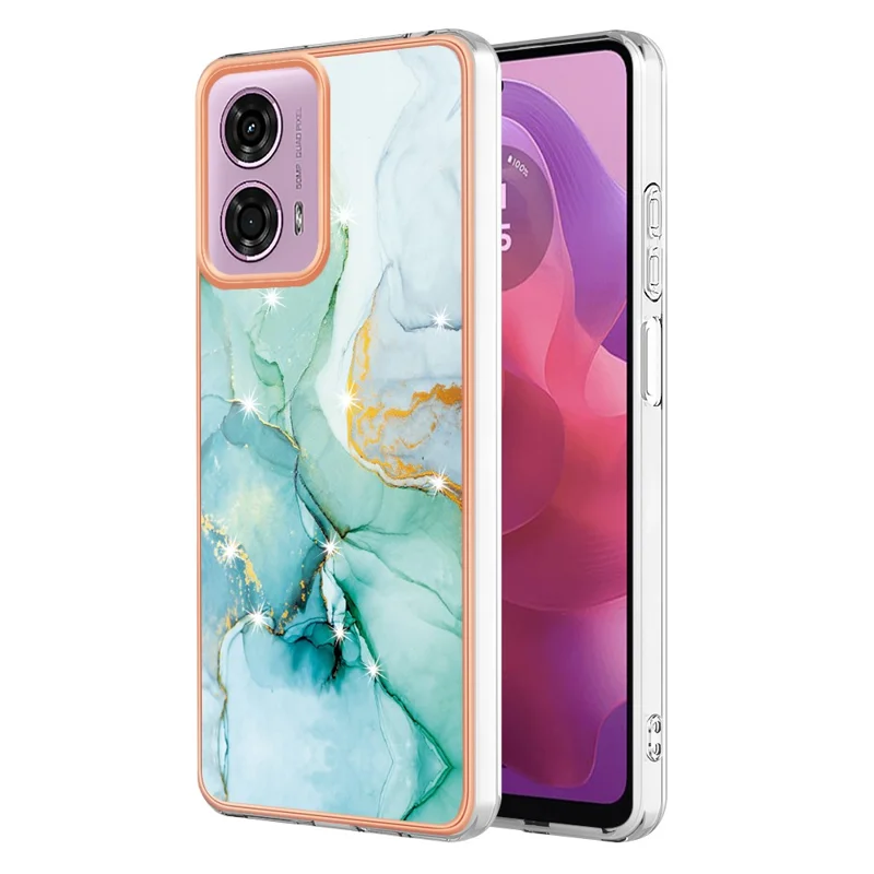 For Motorola Moto E14 4G / G04 4G / G04s 4G / G24 4G TPU Case with IMD Marble Pattern Electroplated Back Cover - Green 003