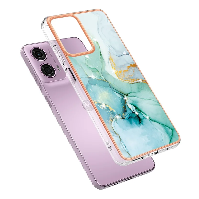 For Motorola Moto E14 4G / G04 4G / G04s 4G / G24 4G TPU Case with IMD Marble Pattern Electroplated Back Cover - Green 003