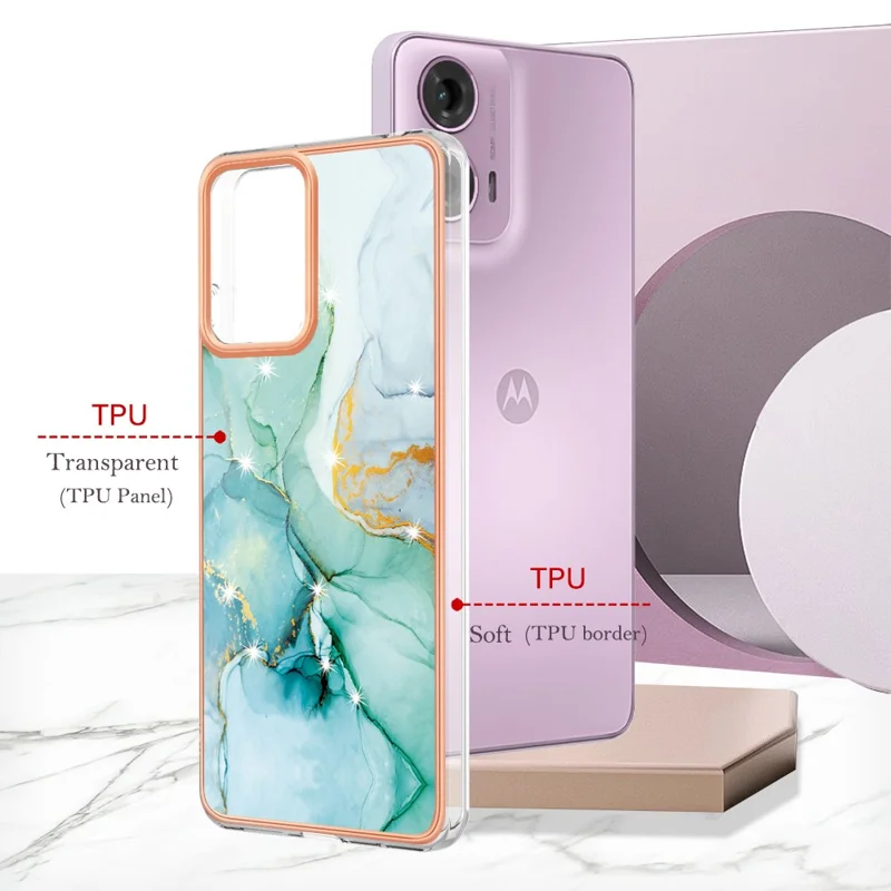 For Motorola Moto E14 4G / G04 4G / G04s 4G / G24 4G TPU Case with IMD Marble Pattern Electroplated Back Cover - Green 003