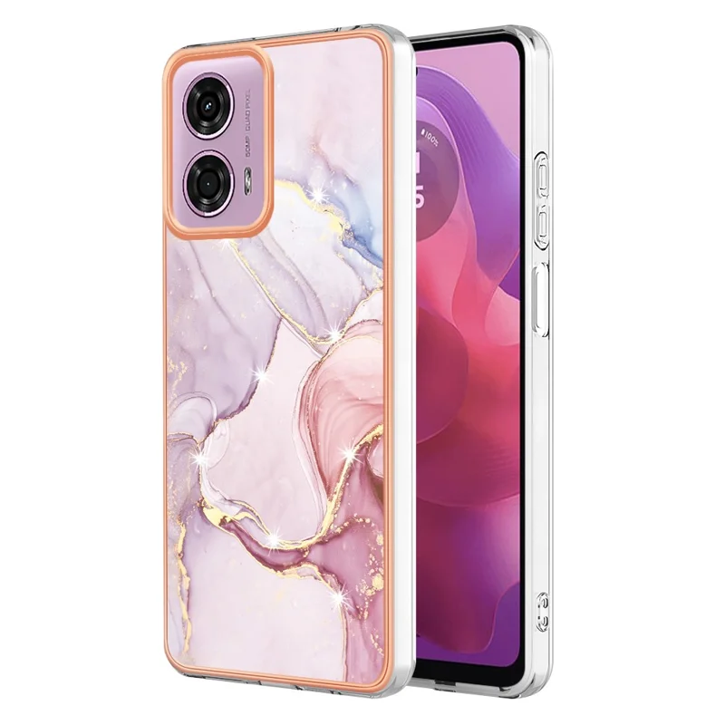 YB IMD Series-2 para Motorola Moto E14 4G / G04 4G / G04s 4G / G24 4G Capa de Mármore IMD TPU Caso de Telefone - Rose Gold 005