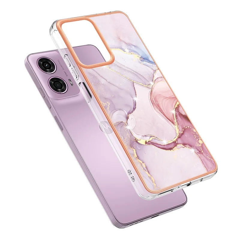 YB IMD Series-2 para Motorola Moto E14 4G / G04 4G / G04s 4G / G24 4G Capa de Mármore IMD TPU Caso de Telefone - Rose Gold 005