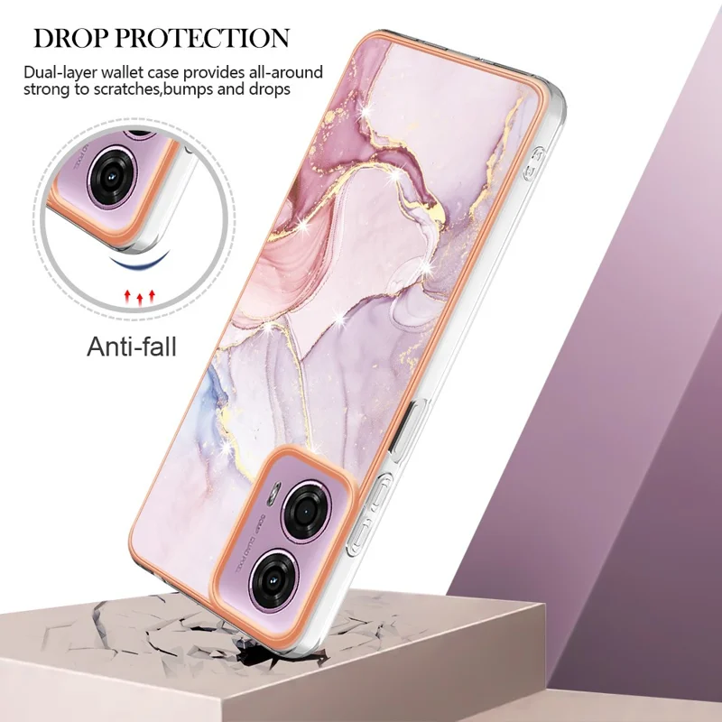 YB IMD Series-2 para Motorola Moto E14 4G / G04 4G / G04s 4G / G24 4G Capa de Mármore IMD TPU Caso de Telefone - Rose Gold 005