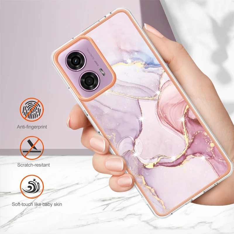 YB IMD Series-2 para Motorola Moto E14 4G / G04 4G / G04s 4G / G24 4G Capa de Mármore IMD TPU Caso de Telefone - Rose Gold 005