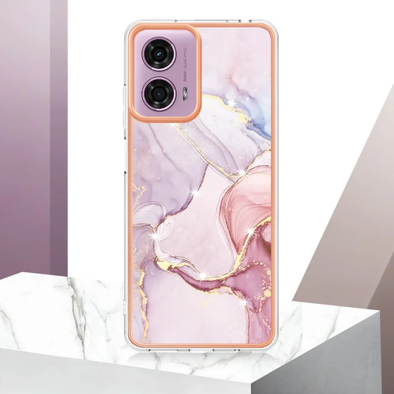 YB IMD Series-2 para Motorola Moto E14 4G / G04 4G / G04s 4G / G24 4G Capa de Mármore IMD TPU Caso de Telefone - Rose Gold 005